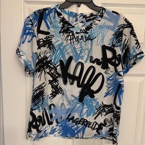 Karl Lagerfeld White and Blue Graphic Top